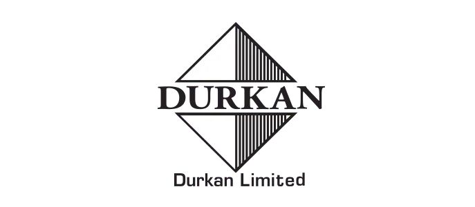 A black and white logo for a company called durkan limited