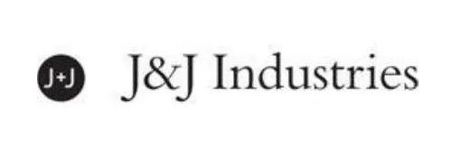 The logo for j & j industries is black and white.
