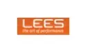 The lees logo is orange and white on a white background.