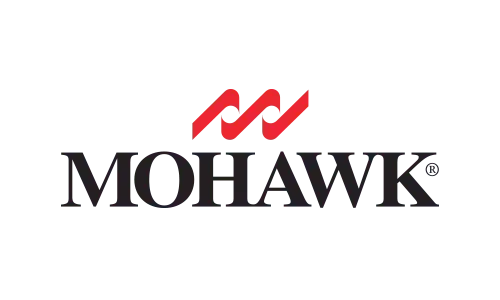 The logo for mohawk is red and black on a white background.