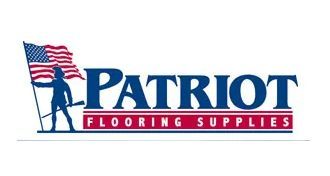 The patriot flooring supplies logo shows a man holding an american flag.