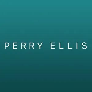 The perry ellis logo is on a blue background.