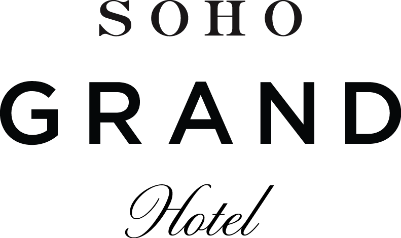 The logo for soho grand hotel is black and white on a white background.