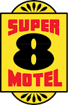 A yellow sign with the words `` super 8 motel '' on it.