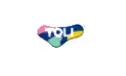 A close up of a toli logo on a white background.