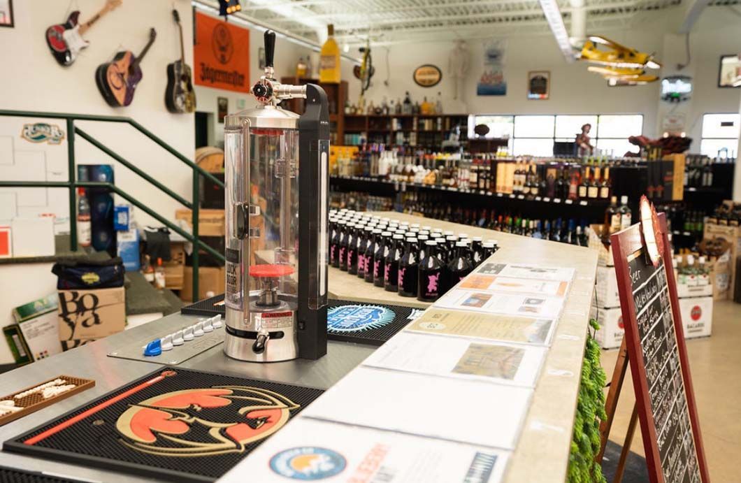 A bar with a bottle of bacardi on it