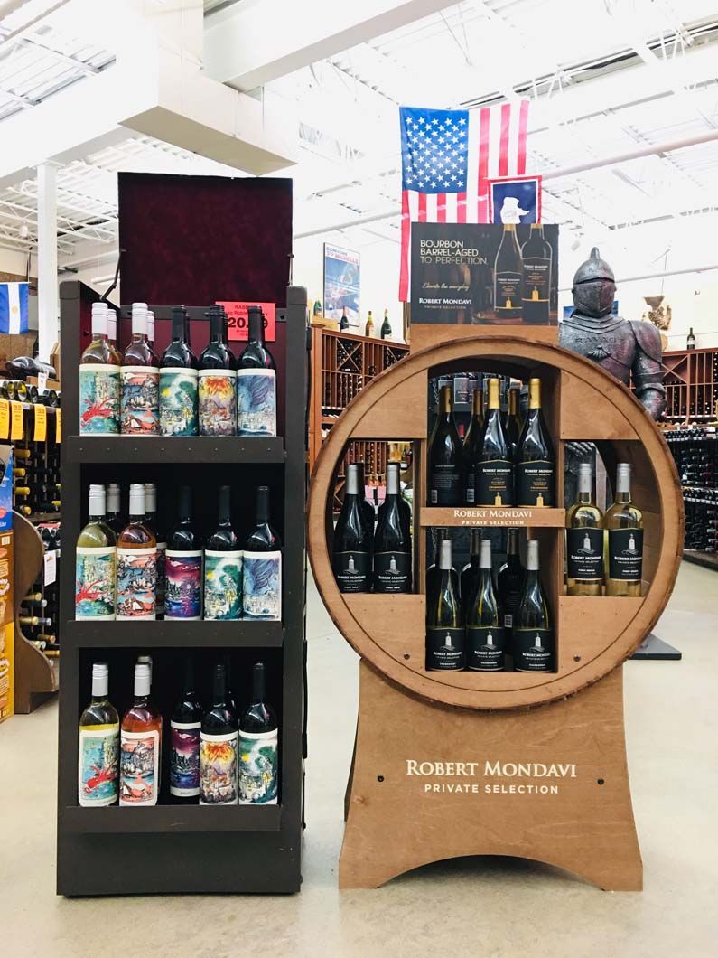 A display of bottles of wine in a store