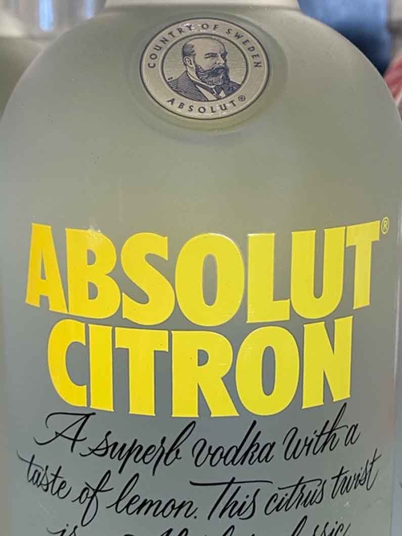 A bottle of absolut citron a super vodka with a taste of lemon