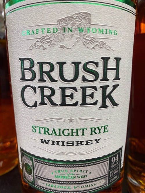 A bottle of brush creek straight rye whiskey