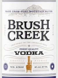 A bottle of brush creek vodka made from pure mountain water.