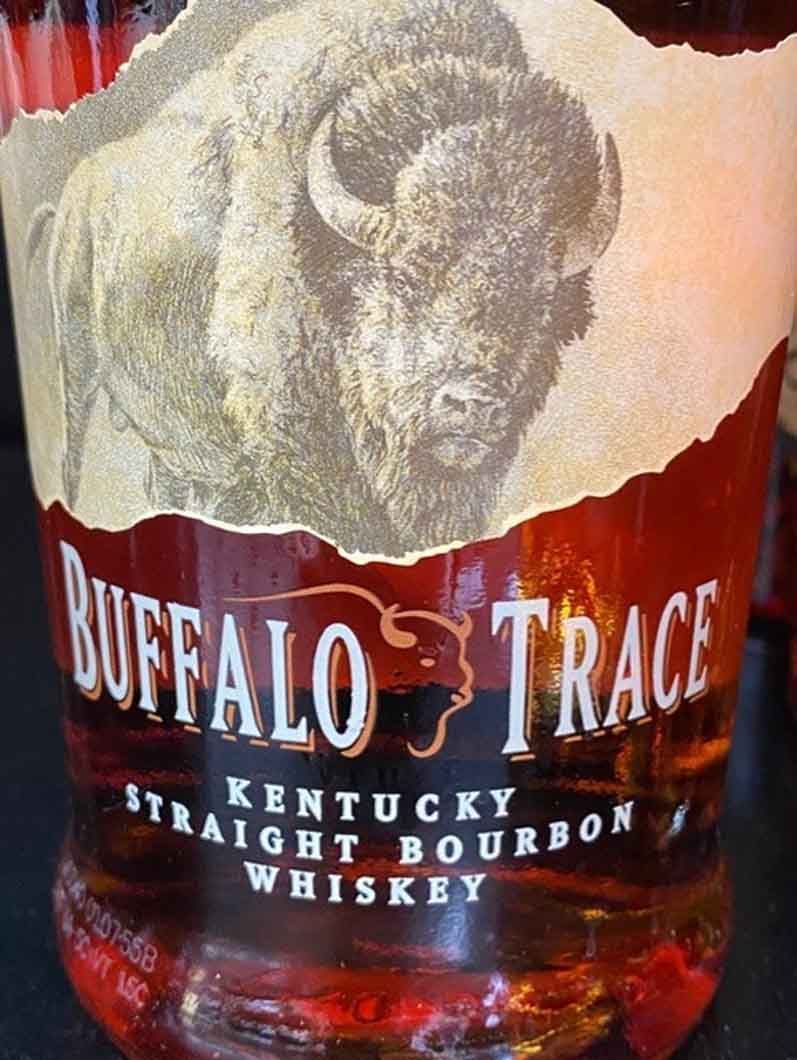 A bottle of buffalo trace kentucky straight bourbon whiskey