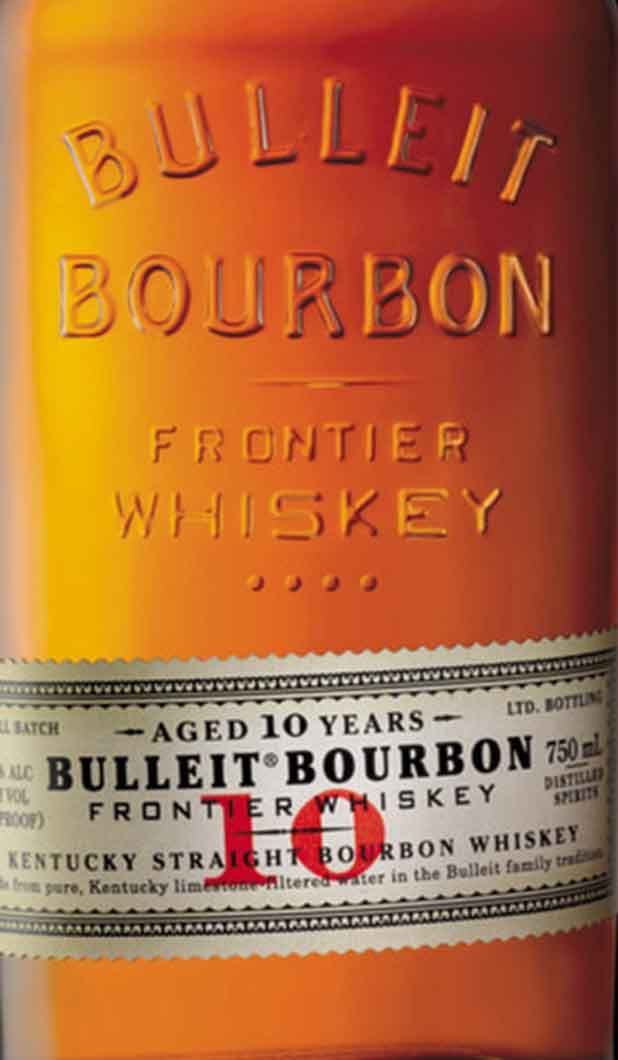A close up of a bottle of bulleit bourbon