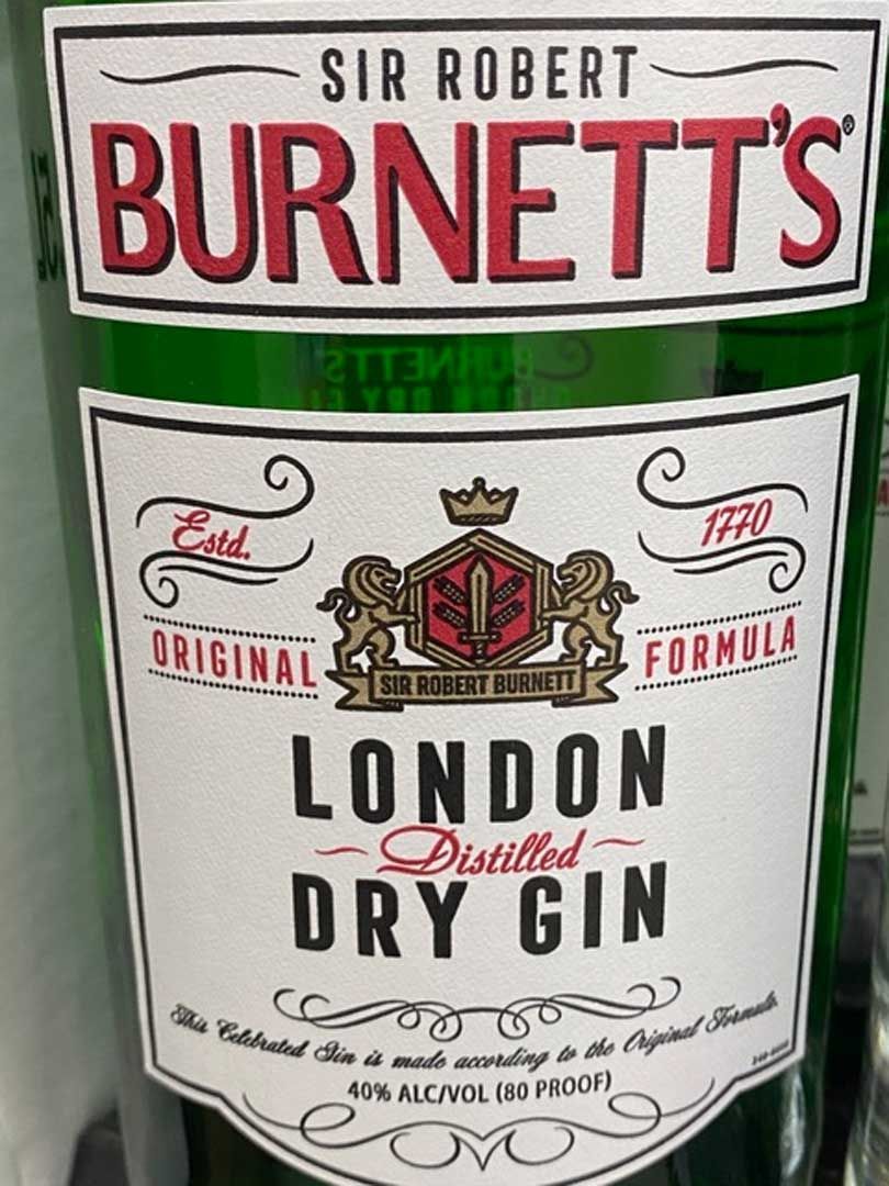 A bottle of sir robert burnett 's london dry gin