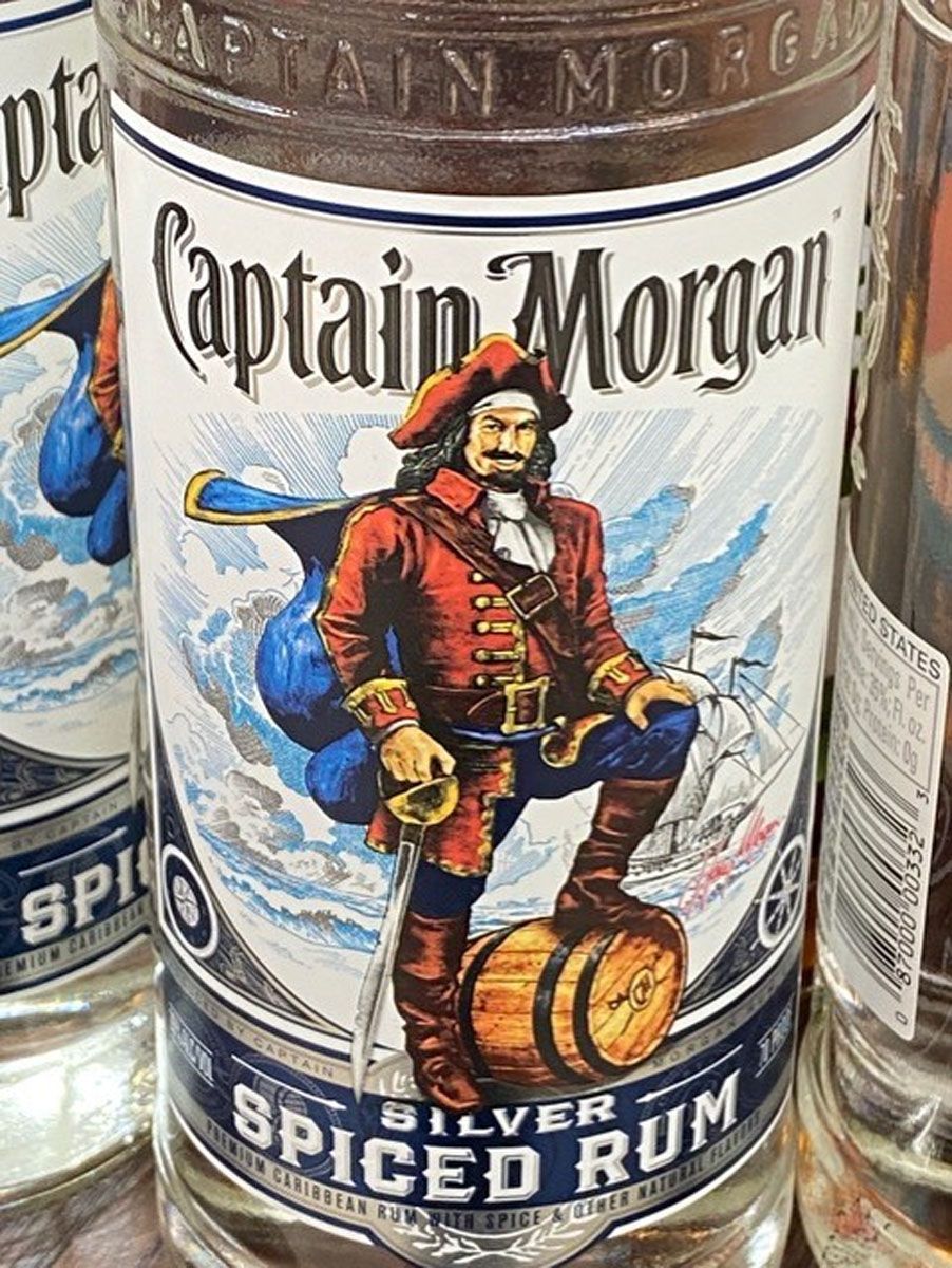 A close up of a bottle of captain morgan silver spiced rum