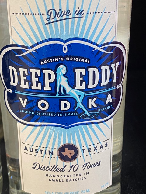 A bottle of deep eddy vodka from austin texas