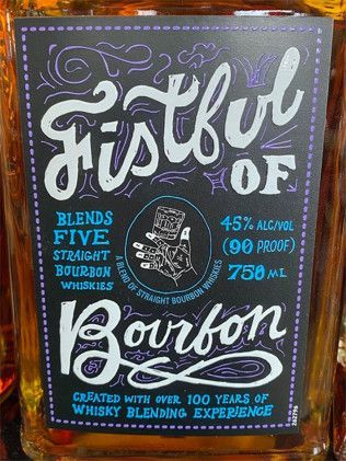 A bottle of fistful of blends five straight bourbon whiskey.