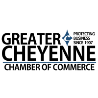 The logo for the greater cheyenne chamber of commerce protecting business since 1907.