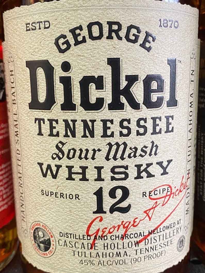 A bottle of george dickel tennessee sour mash whisky 12