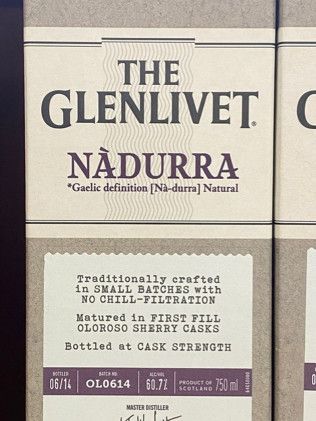 A close up of a bottle of glenlivet nadurra