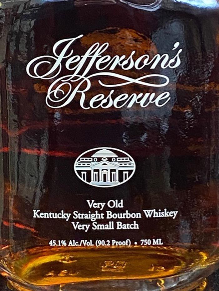 A bottle of jefferson 's reserve kentucky straight bourbon whiskey