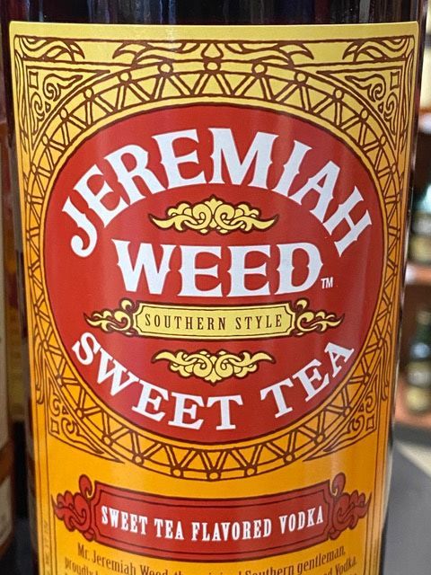 A bottle of jeremiah weed sweet tea flavored vodka