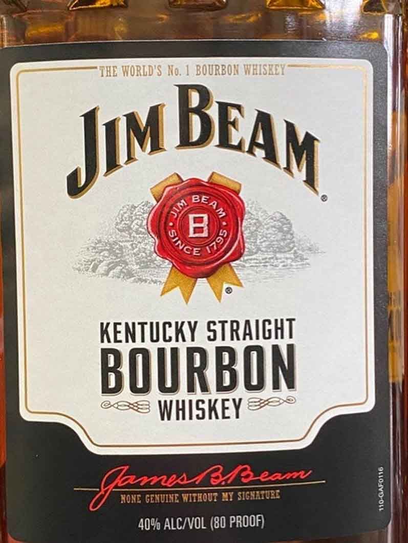 A bottle of jim beam kentucky straight bourbon whiskey