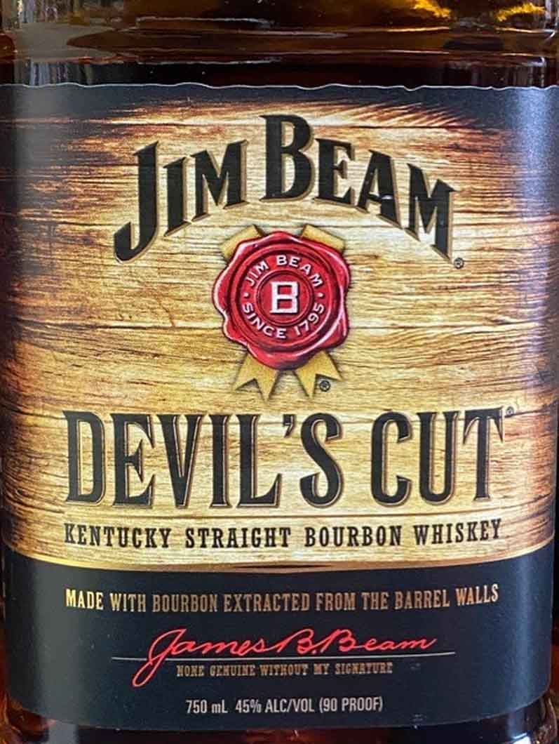 A bottle of jim beam devil 's cut kentucky straight bourbon whiskey