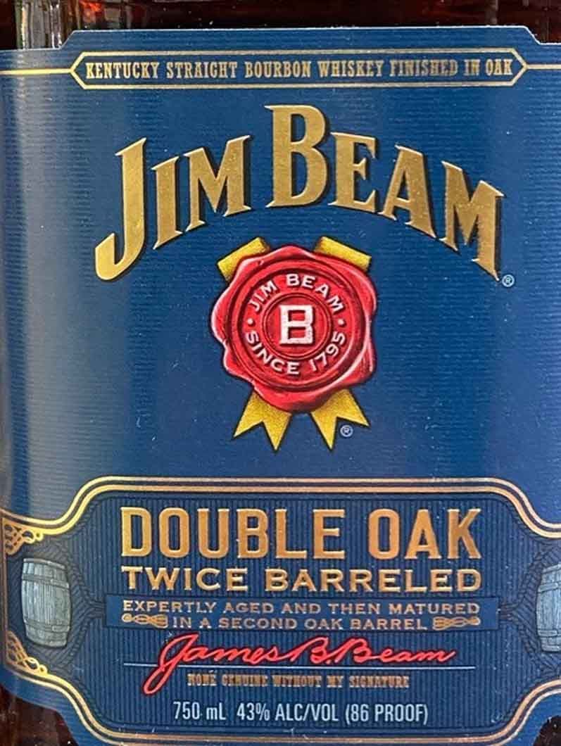 A bottle of jim beam double oak twice barreled whiskey