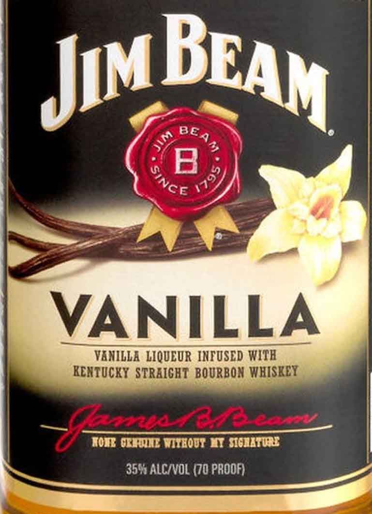A bottle of jim beam vanilla kentucky straight bourbon whiskey