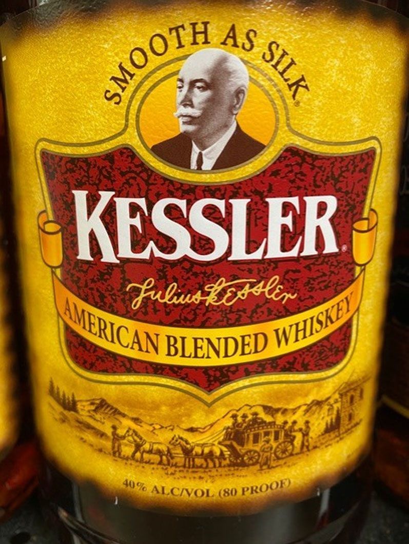A close up of a bottle of kessler american blended whiskey