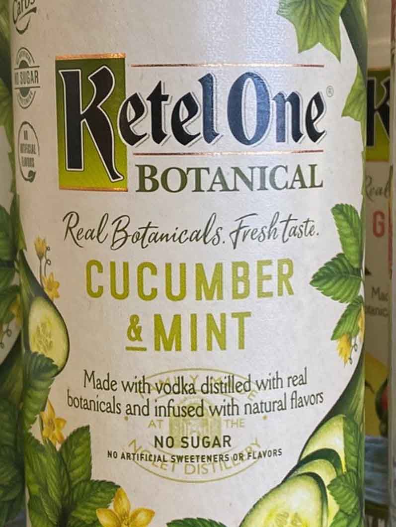 A bottle of ketel one botanical cucumber and mint vodka