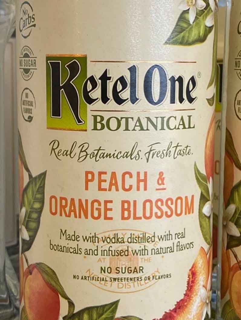 A bottle of ketel one botanical peach and orange blossom vodka