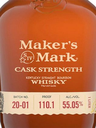 A bottle of maker 's mark cask strength kentucky straight bourbon whiskey