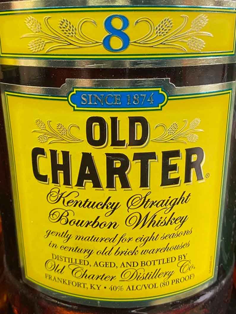 A bottle of old charter kentucky straight bourbon whiskey