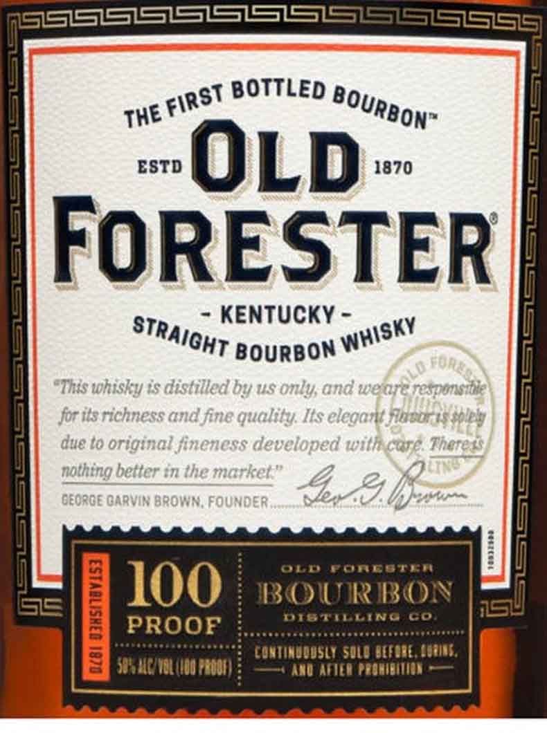 A bottle of old forester kentucky straight bourbon whiskey