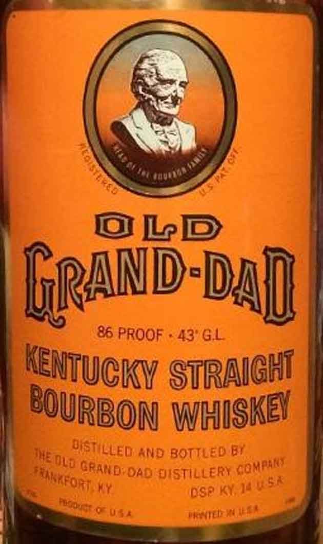 A bottle of old grand-dad kentucky straight bourbon whiskey