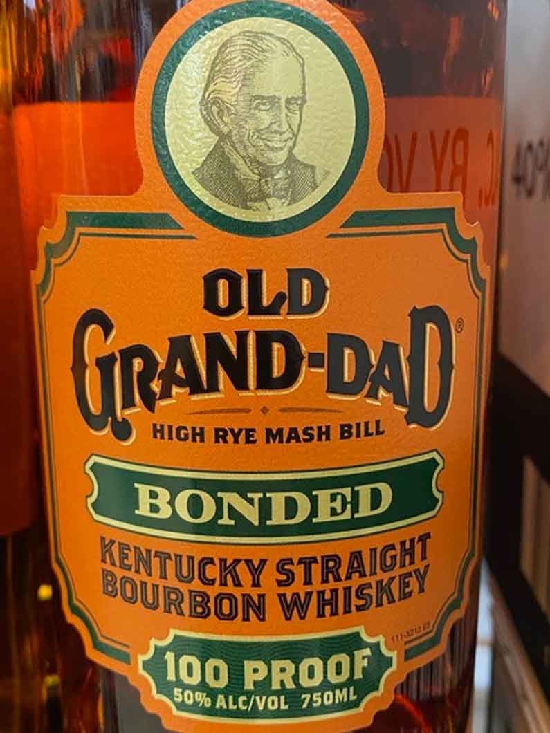 A bottle of old grand-dad kentucky straight bourbon whiskey