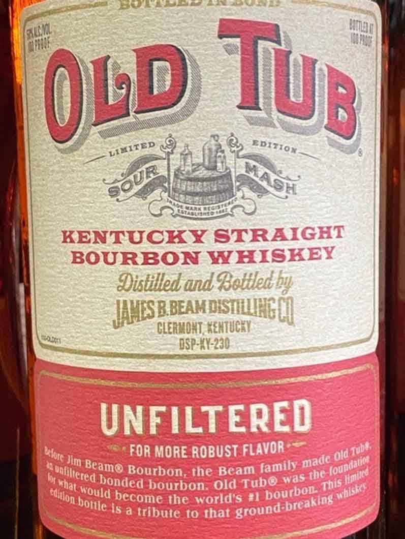A bottle of old tub kentucky straight bourbon whiskey unfiltered