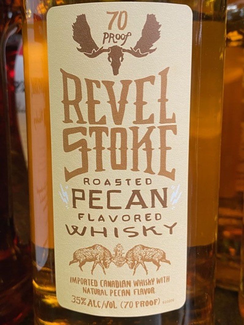 A bottle of revel stoke roasted pecan flavored whisky