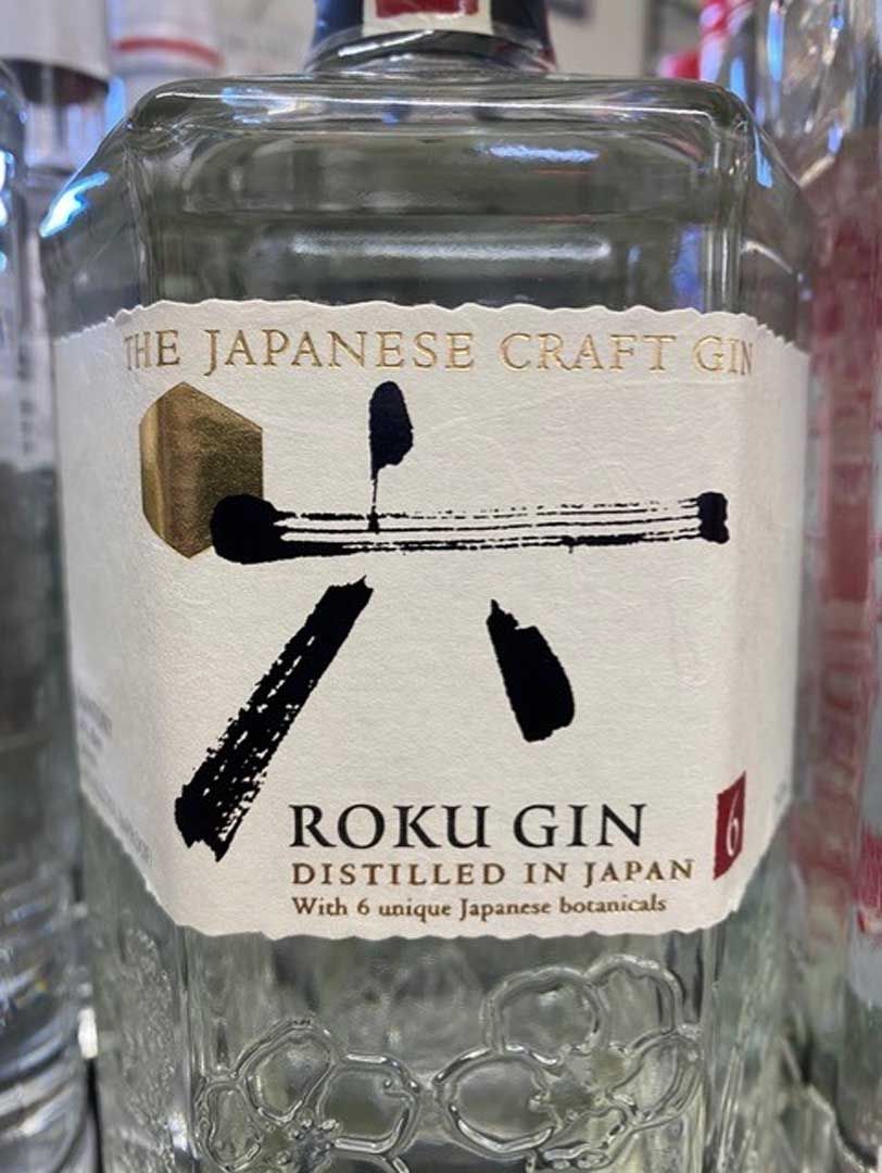A bottle of roku gin distilled in japan