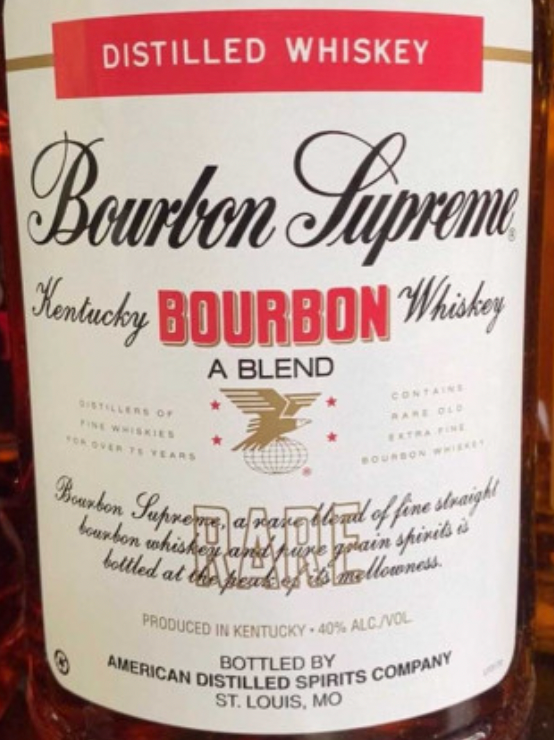 A bottle of bourbon supreme kentucky bourbon whiskey