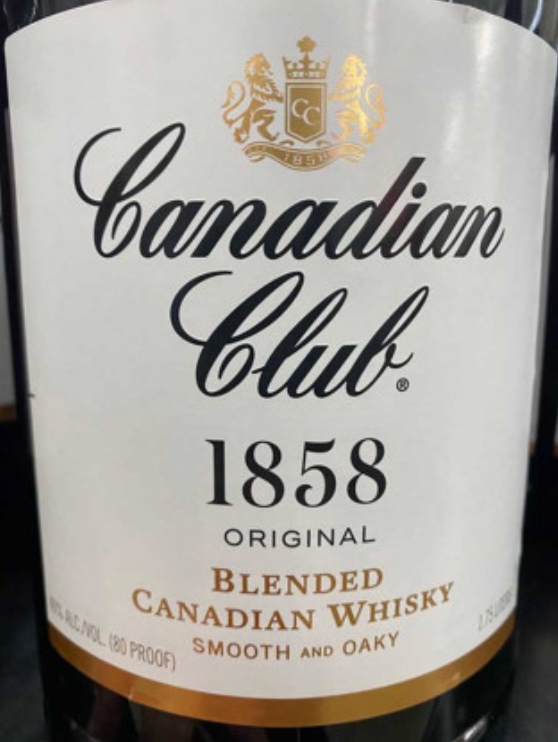 A bottle of canadian club 1858 original blended canadian whisky