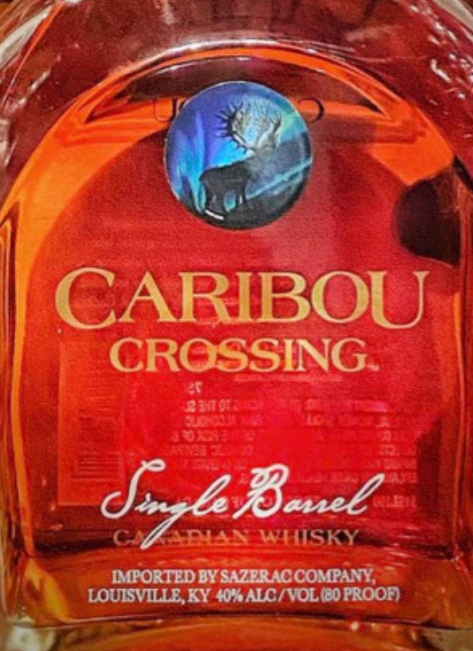 A bottle of caribou crossing single barrel canadian whisky