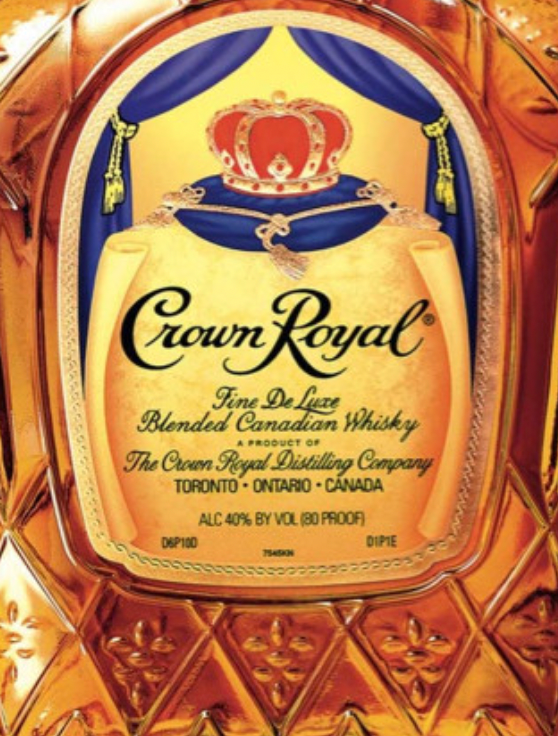 A bottle of crown royal blended canadian whiskey