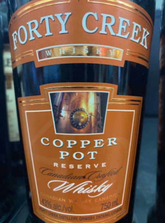 A bottle of forty creek copper pot reserve whiskey