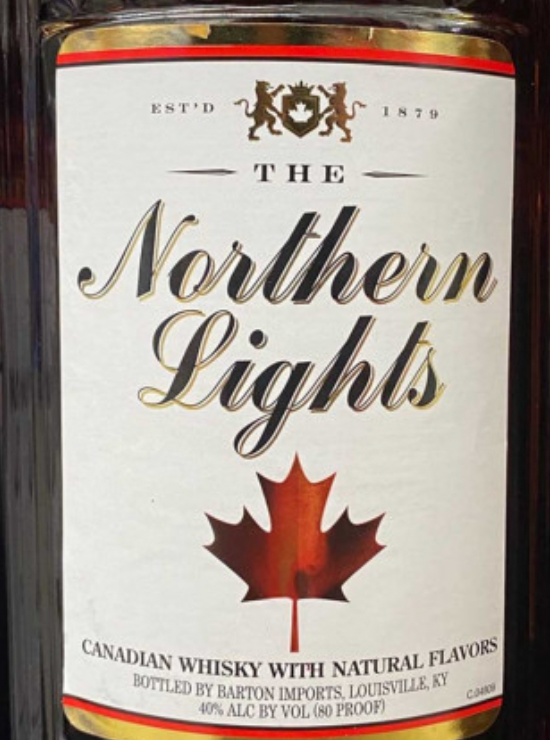 A bottle of northern lights canadian whisky with natural flavors
