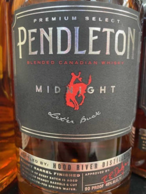 A bottle of pendleton blended canadian whiskey