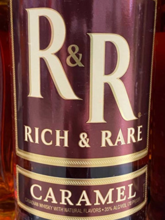 A bottle of r & r rich & rare caramel whiskey