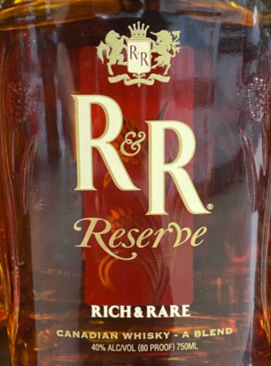 A bottle of r & r reserve canadian whisky