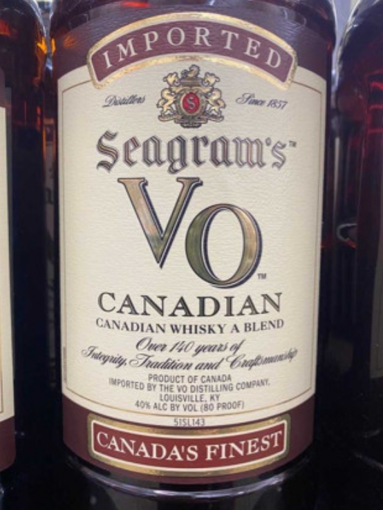 A bottle of seagram 's vo canadian whisky